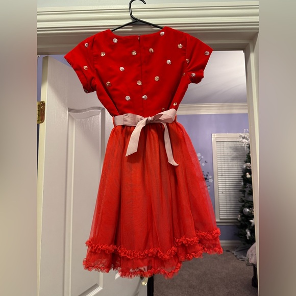 Mini Boden Red Velvet Dress with Tulle Skirt and Sequin Design. Size 9-10Y - Picture 2 of 5